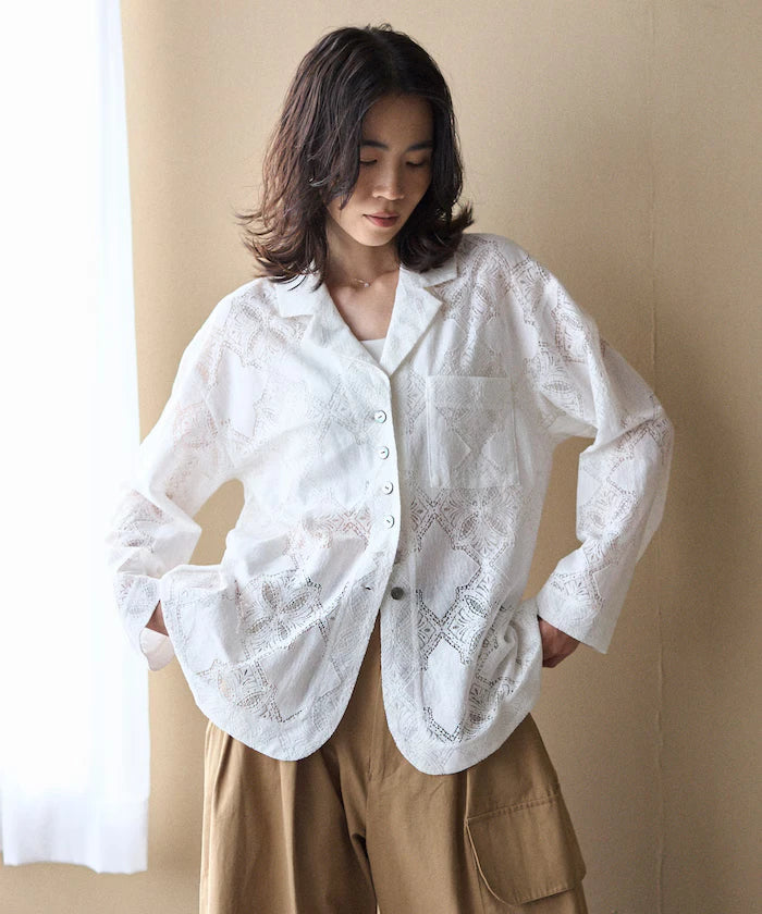 [February 12 12:00 Release] Panel Lace Shirt Jacket / Compatible with Setup