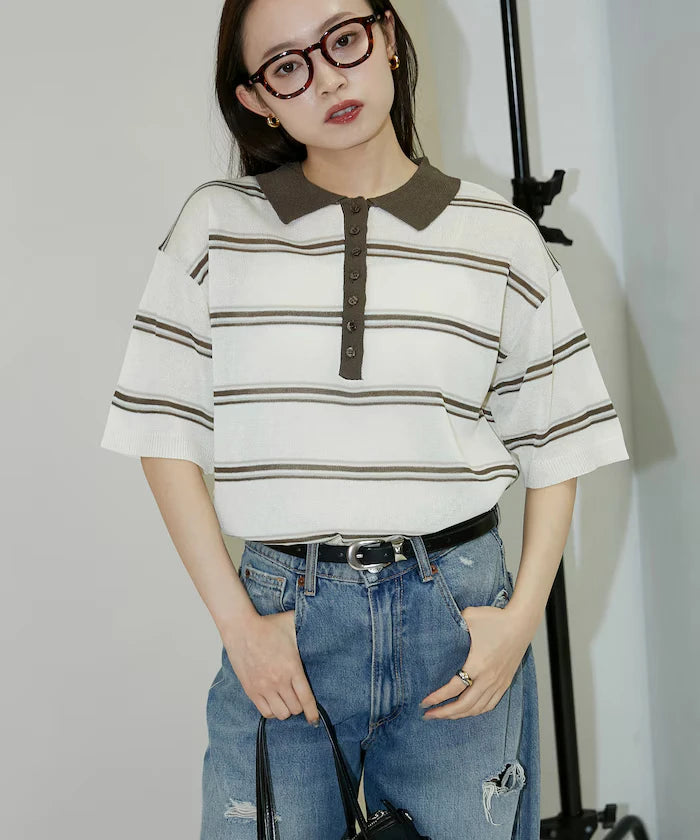Sheer Border Short Sleeve Polo Summer Knit Limited Release