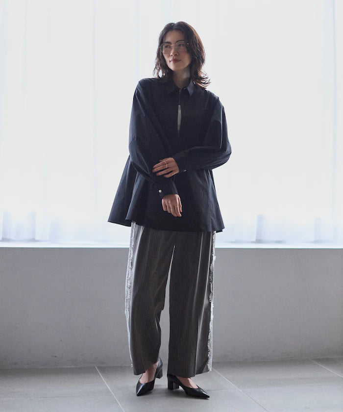 Flare Silhouette Skipper Balloon Sleeve Shirt