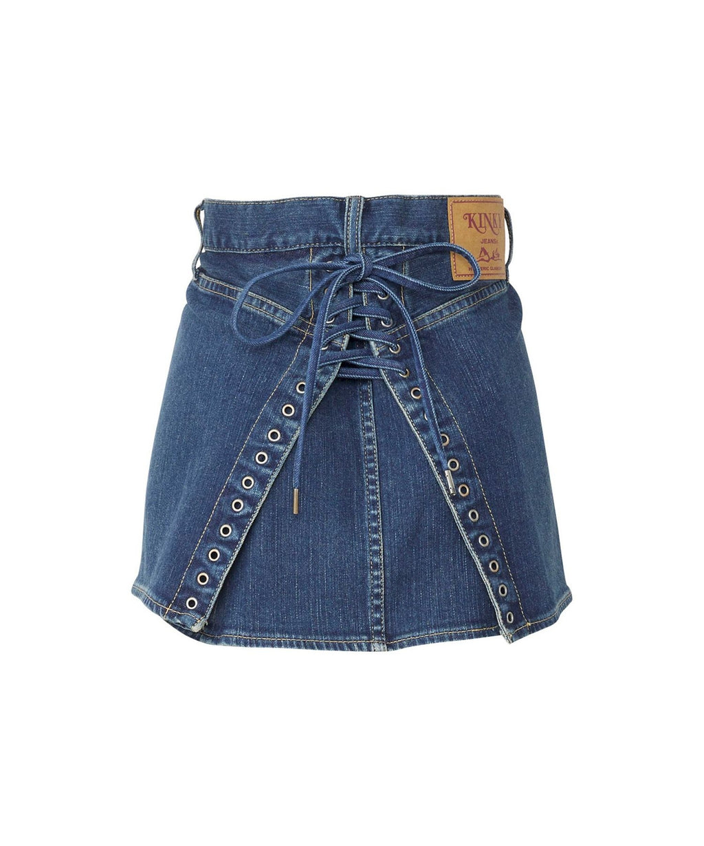 Back Lace-Up Micro Mini Denim Skirt