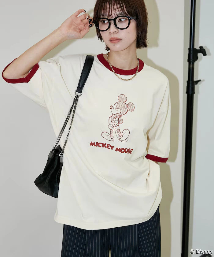 <Functional Material>Mickey Mouse/Sketch Ringer T-Shirt Limited Edition