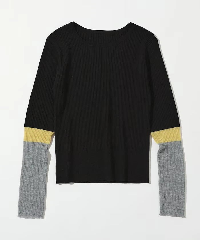 Functional material silk blend color block knit pullover / anti-pill / machine washable