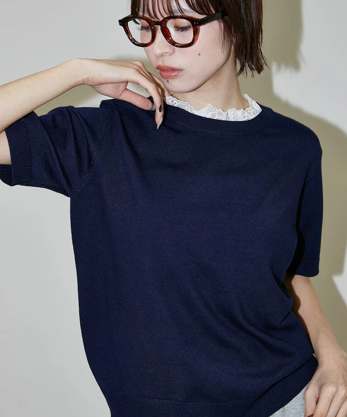 Lace Docking Short Sleeve Knit Top Limited Edition