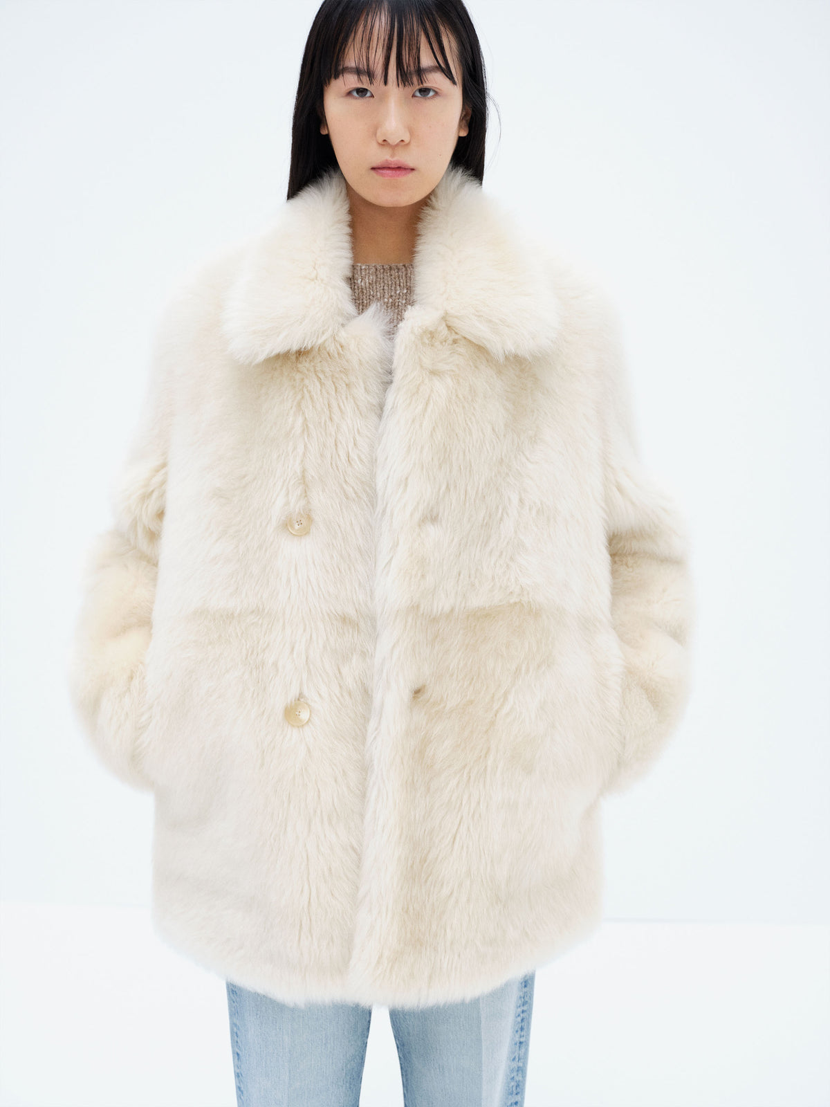 LONG HAIRED MERINO MOUTON SHORT COAT