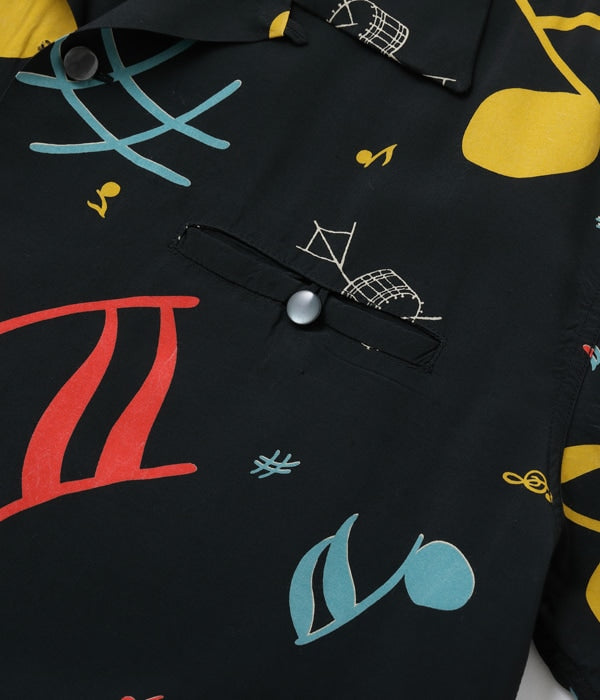HIGH DENSITY RAYON OPEN SHIRT “ROCKIN' NOTES”