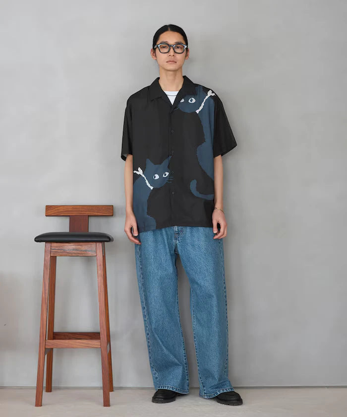 Open Collar Big Pattern Short Sleeve Shirt / Big Silhouette
