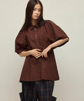 Switching Design Balloon Sleeve Shirt / 5-Minute Sleeve Blouse