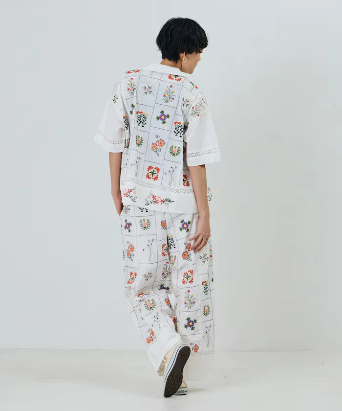 Patchwork Floral Embroidery Pants