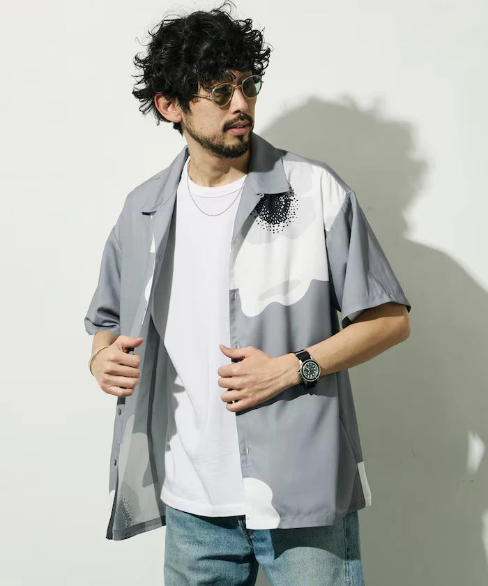 Open Collar Big Pattern Short Sleeve Shirt / Big Silhouette