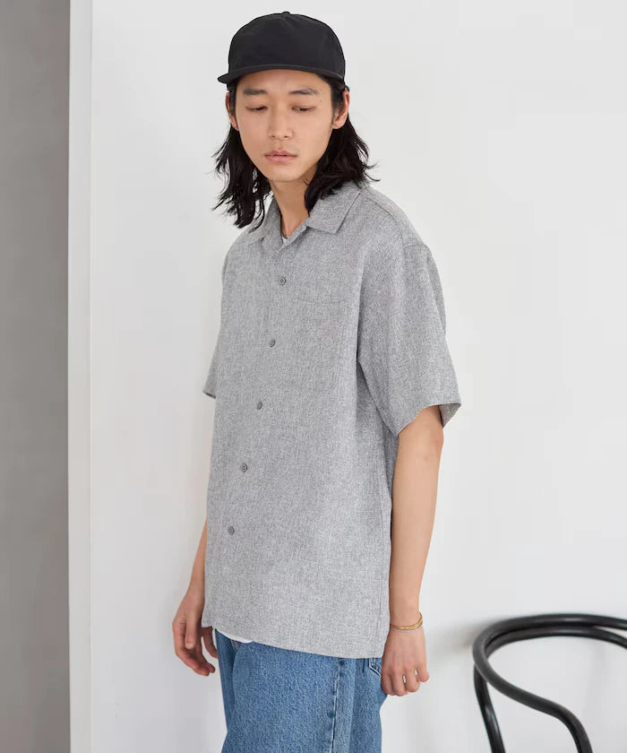 Dry Touch Summer Tweed Short Sleeve Open Collar Shirt
