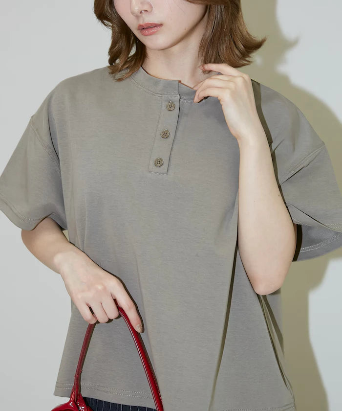 <contact cool> Cool Ponte Henry Neck T-Shirt Limited Release