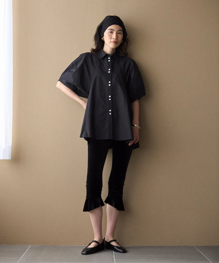 Color Added Balloon Sleeve Shirt / 5 Sleeve Blouse
