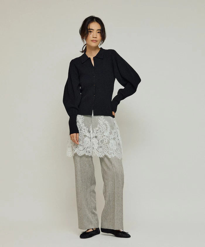 Lace Layered Slacks / Center Press Wide Slacks