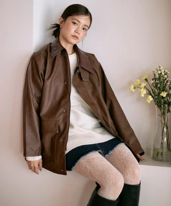Oversized leatherette blouson / Mixed material switching