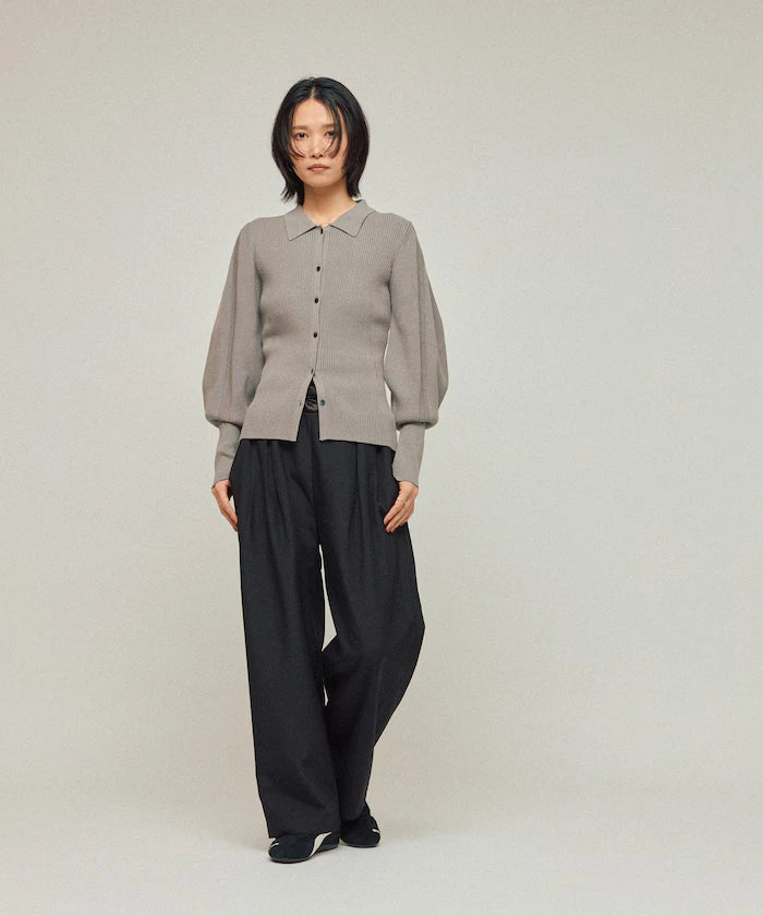 Functional material silk blend knit polo volume sleeve knit cardigan / anti-pill / machine washable