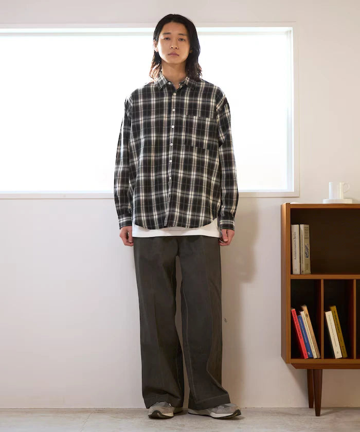 Fade processing cotton tuck wide pants