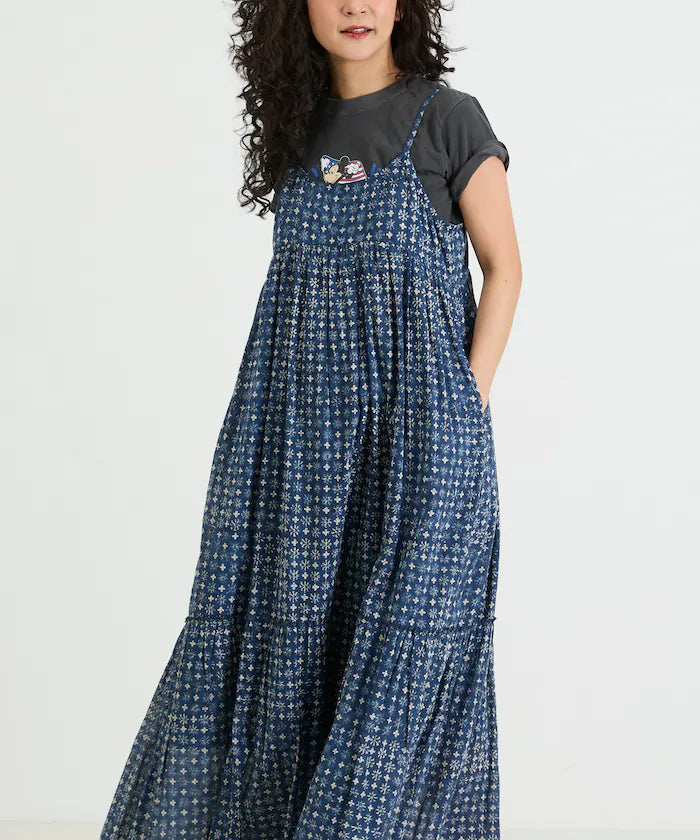 India Woodblock Flower Print Cami Dress