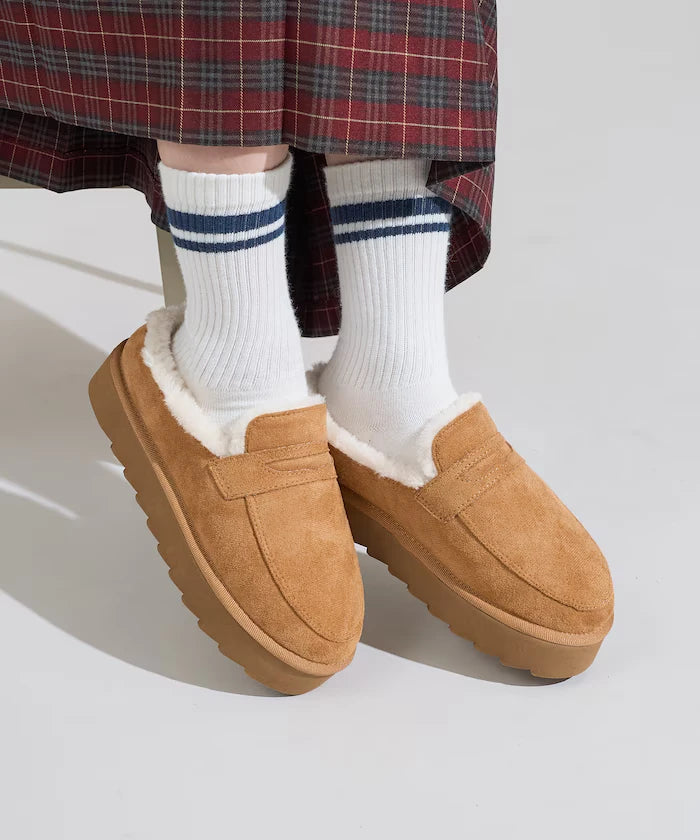 Thick-soled eco-fur loafers