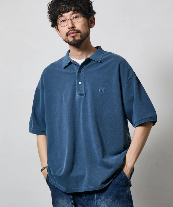Big Silhouette Vintage Process One Point Embroidery Short Sleeve Polo Shirt