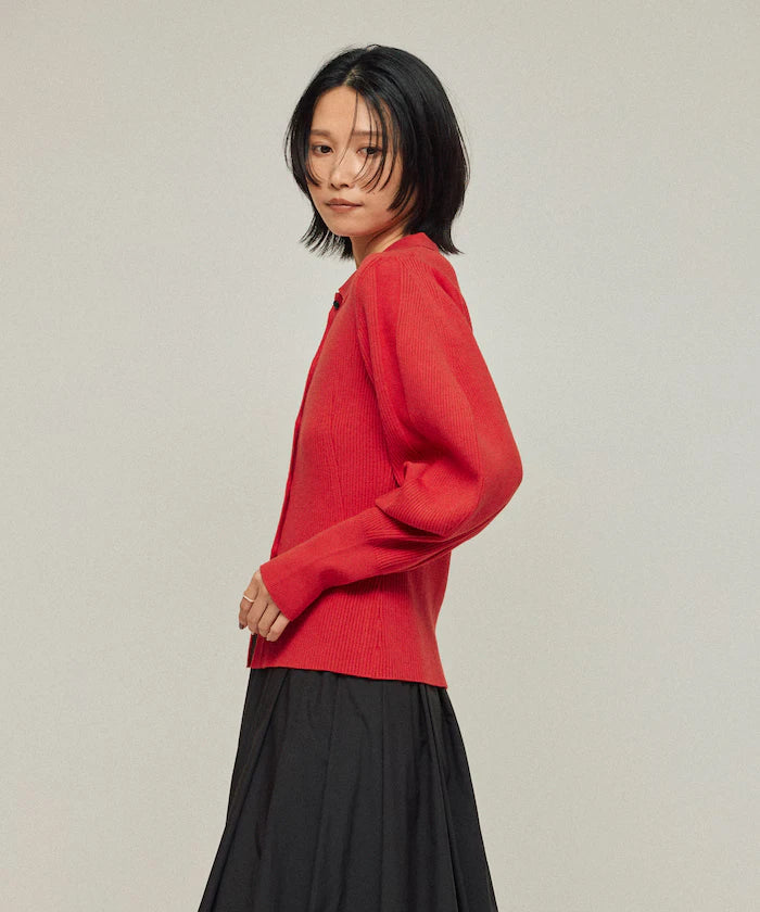 Functional material silk blend knit polo volume sleeve knit cardigan / anti-pill / machine washable