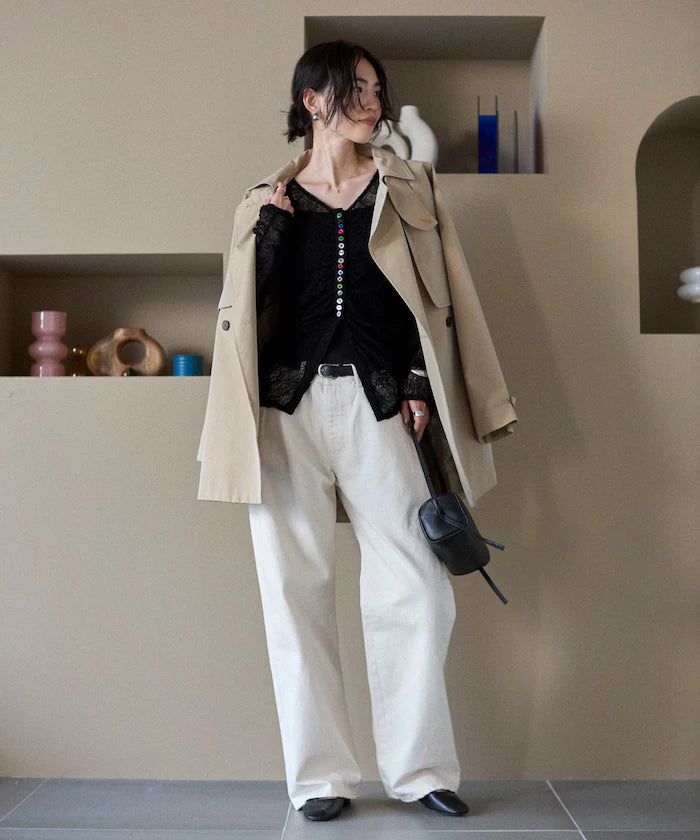 Many Button Lace Shirring Cardigan