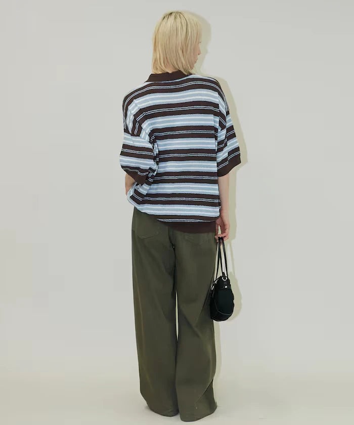 LOVE POP STUDIO Border Knit Polo Shirt Limited Edition
