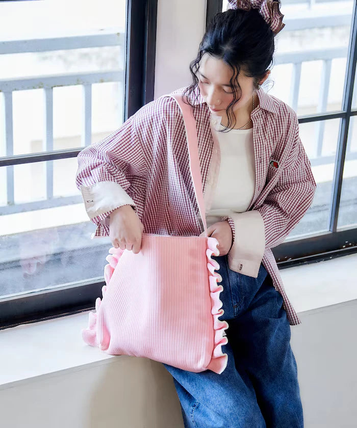Color Block Knit Ruffle One Shoulder Bag