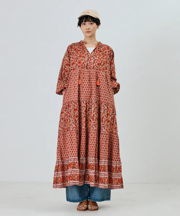 India Flower Print 4-Tiered Dress