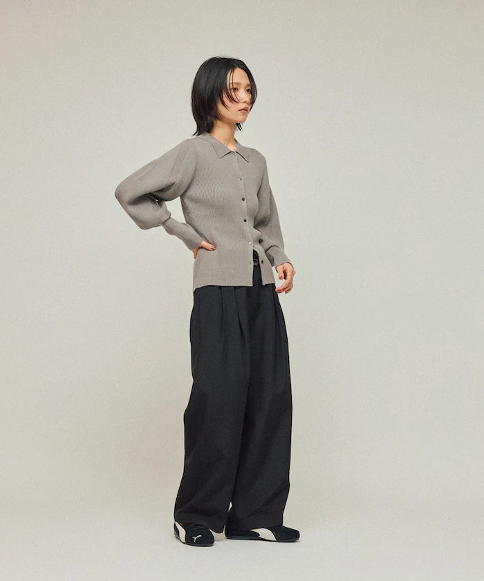 Functional material silk blend knit polo volume sleeve knit cardigan / anti-pill / machine washable