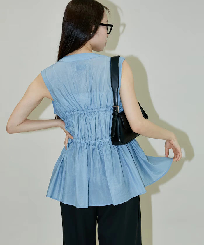 Sheer Broad Sleeveless Gathered Shift Blouse Limited Edition