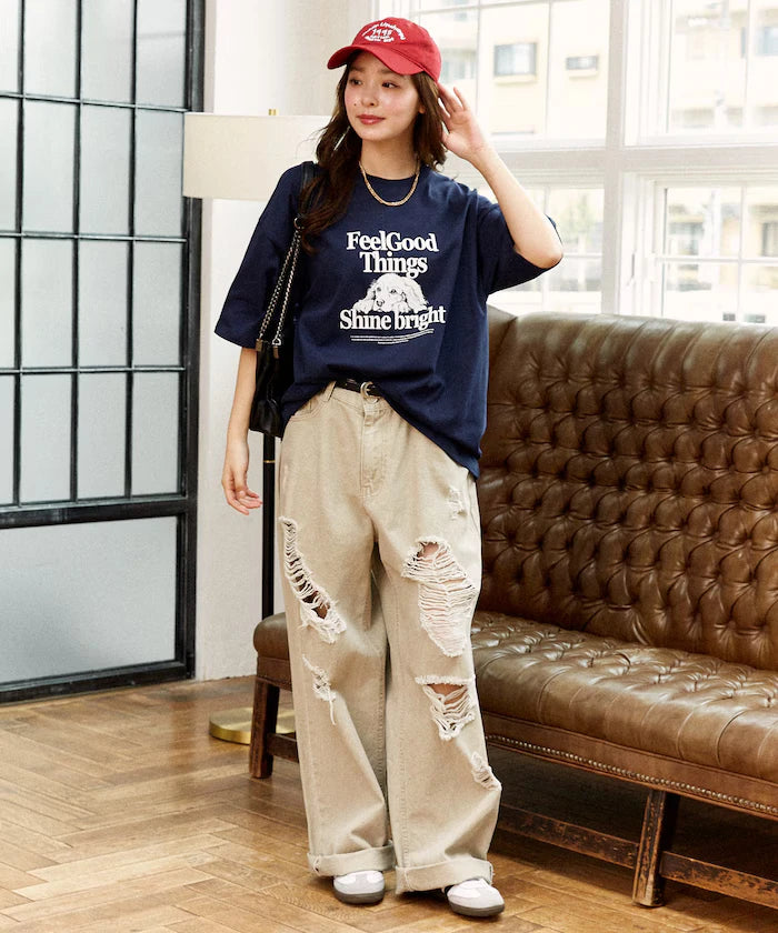 <Functional Material> Shime Bright Dog Print T-shirt Limited Edition
