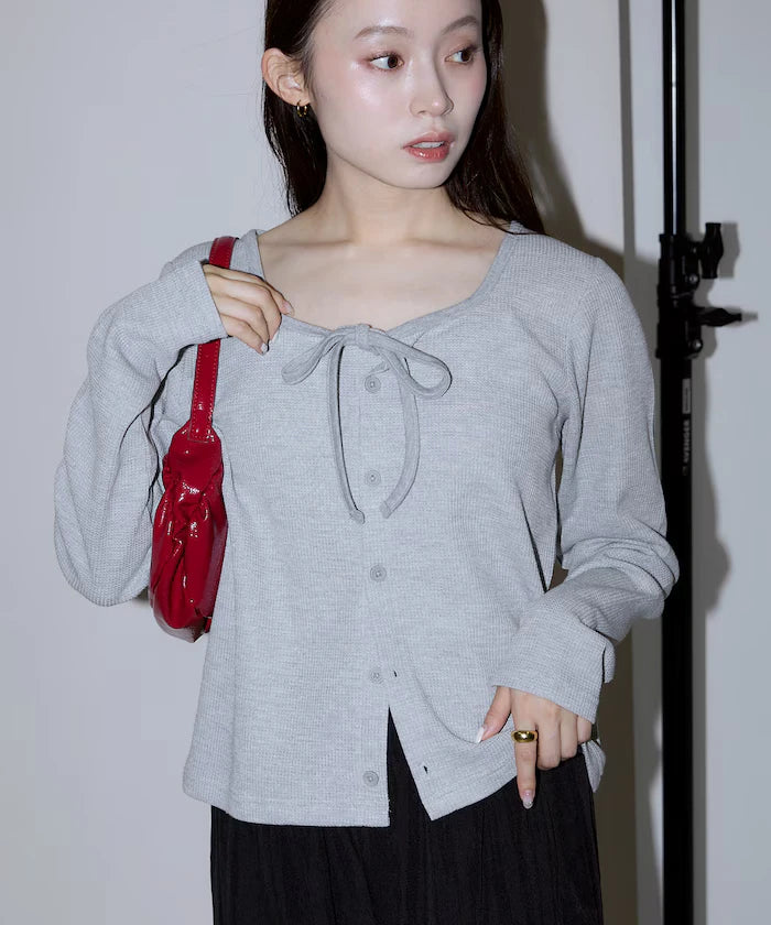 Mini Waffle Ribbon Cardigan