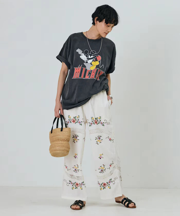 India Flower Cross Embroidery Lace Pants