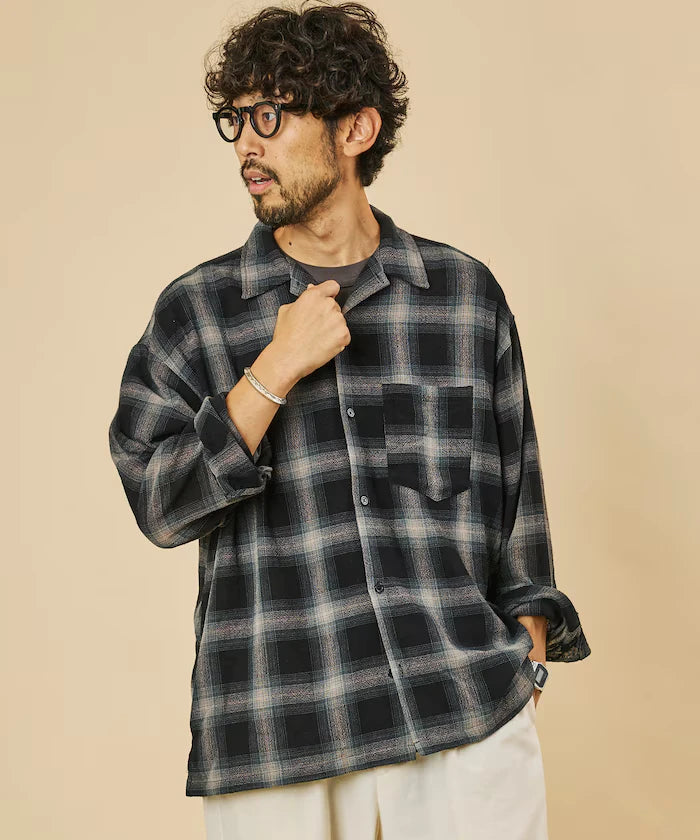 Relaxed Fit Sheer Ombre Check Open Collar Shirt
