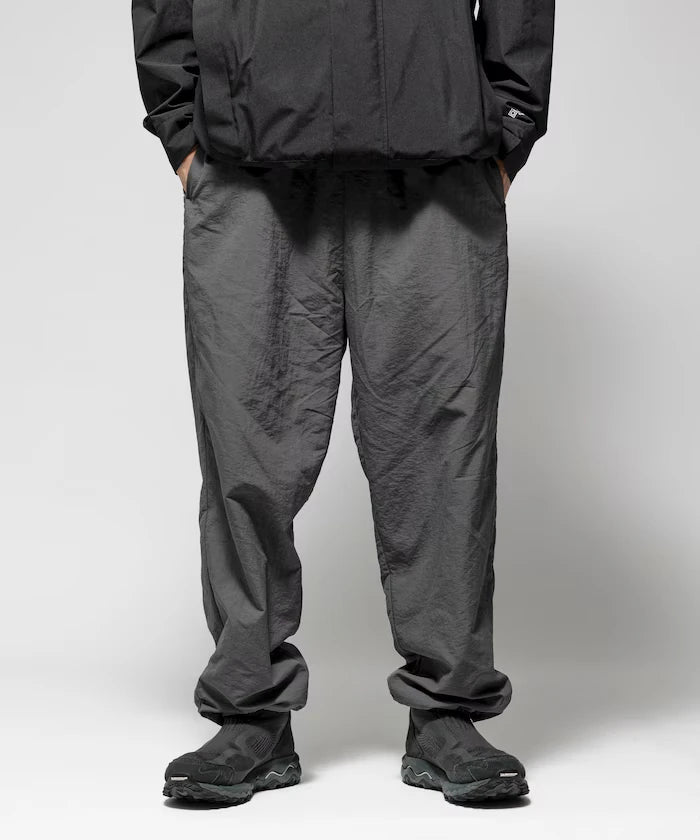 Wide Straight Nylon Track Pants / Tapered Silhouette Easy Nylon Pants