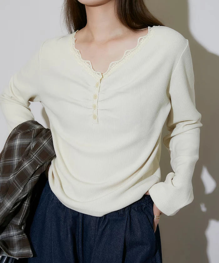 Henley Neck Lace Long Sleeve T Limited Edition