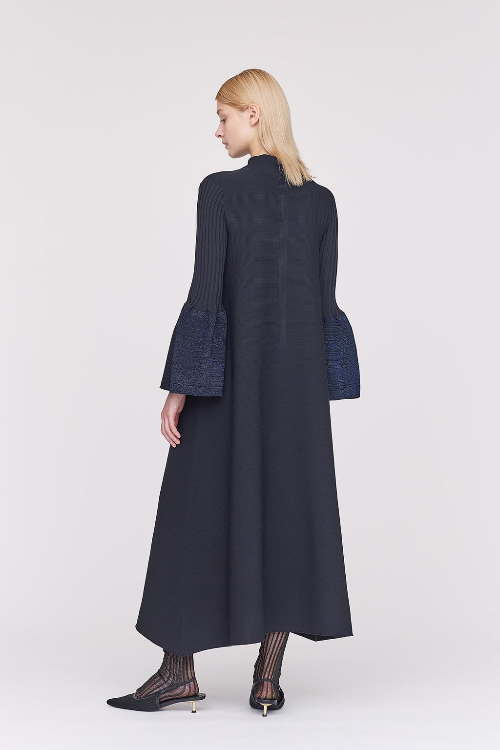 POTTERY GLITTER MOCKNECK LONG BELL SLEEVE FLARE DRESS
