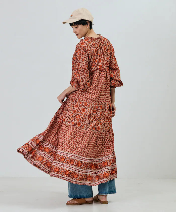 India Flower Print 4-Tiered Dress