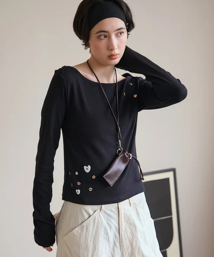 Many Button Cotton Modal Long Sleeve T-Shirt