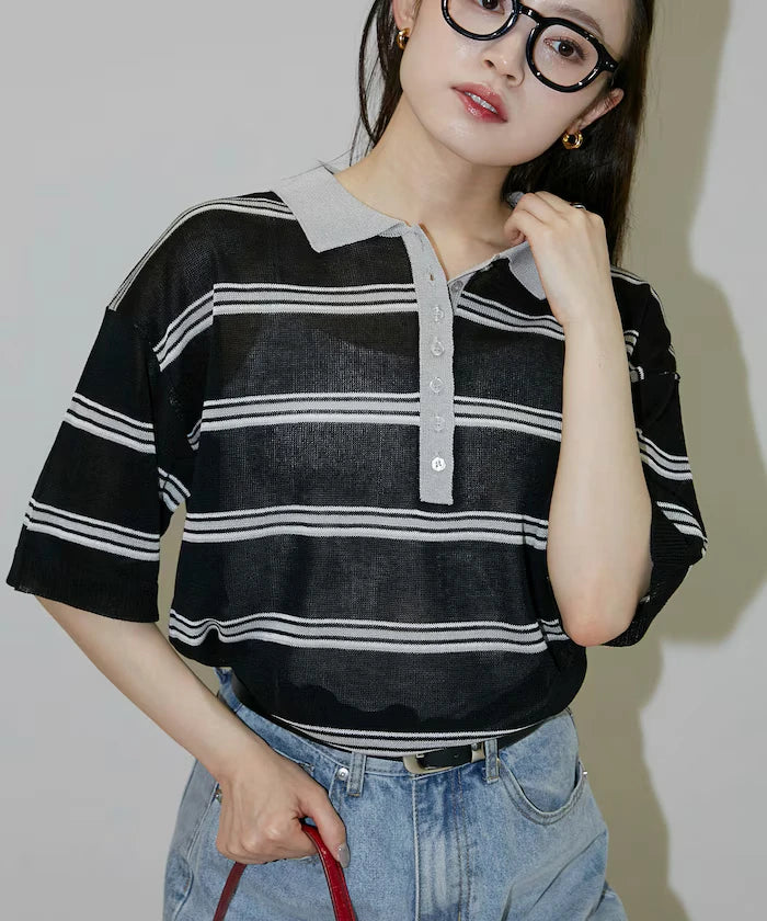 Sheer Border Short Sleeve Polo Summer Knit Limited Release