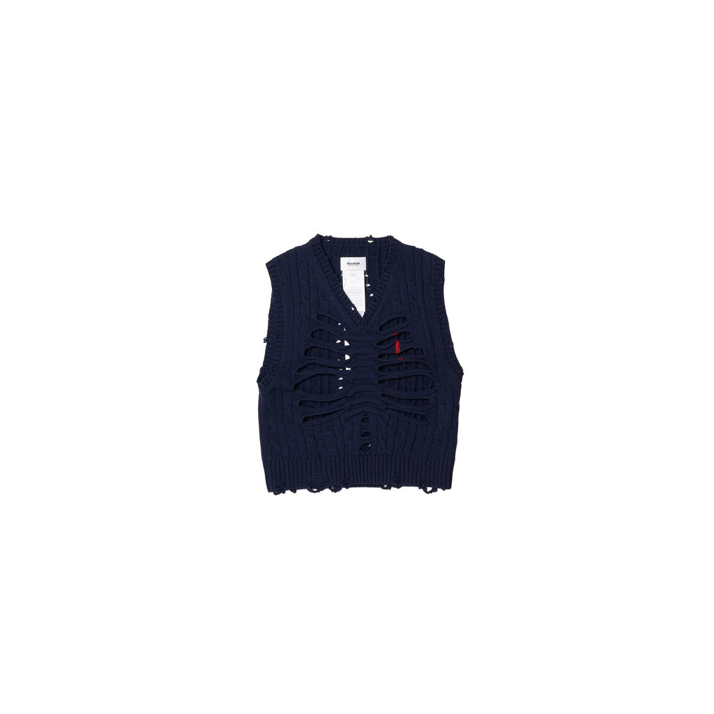 RIB CAGE CABLE KNIT VEST：NAVY