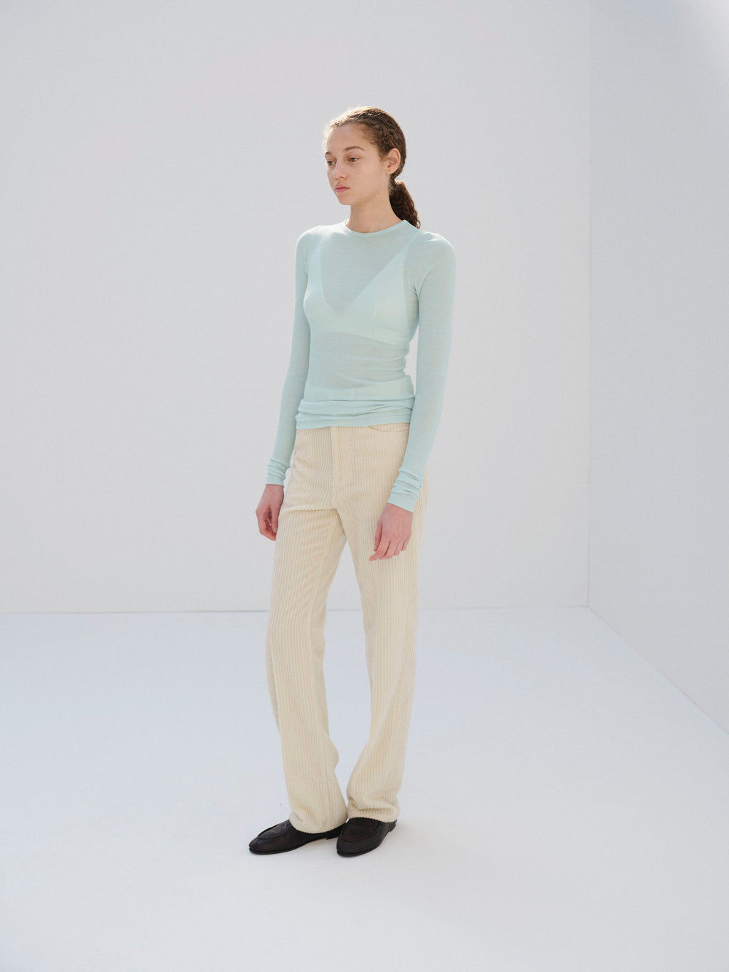 WOOL SILK SOFT RIB L/S TEE