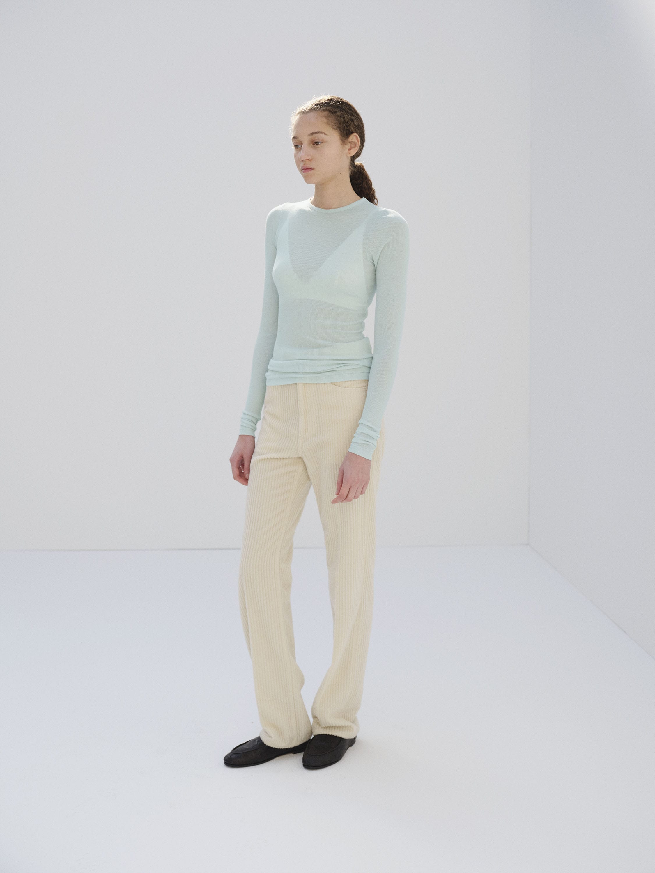 WOOL SILK SOFT RIB L/S TEE