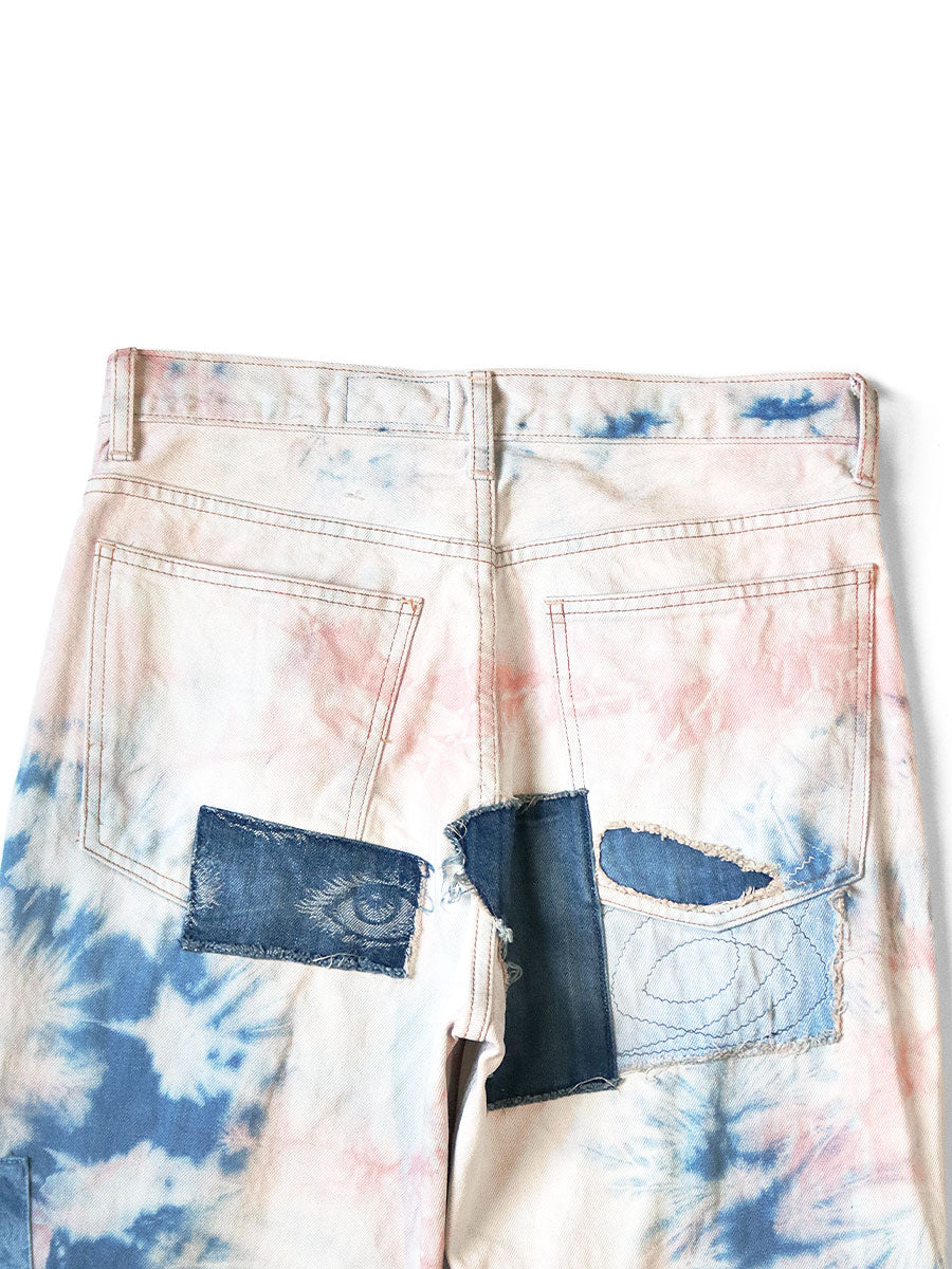 14oz Denim 5P Tie-dye Rat Flare Pants (Cre...
