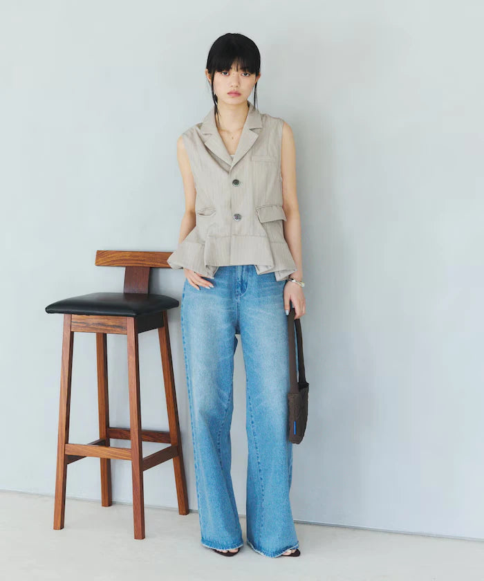 Pinstripe Flare Hem Short Vest