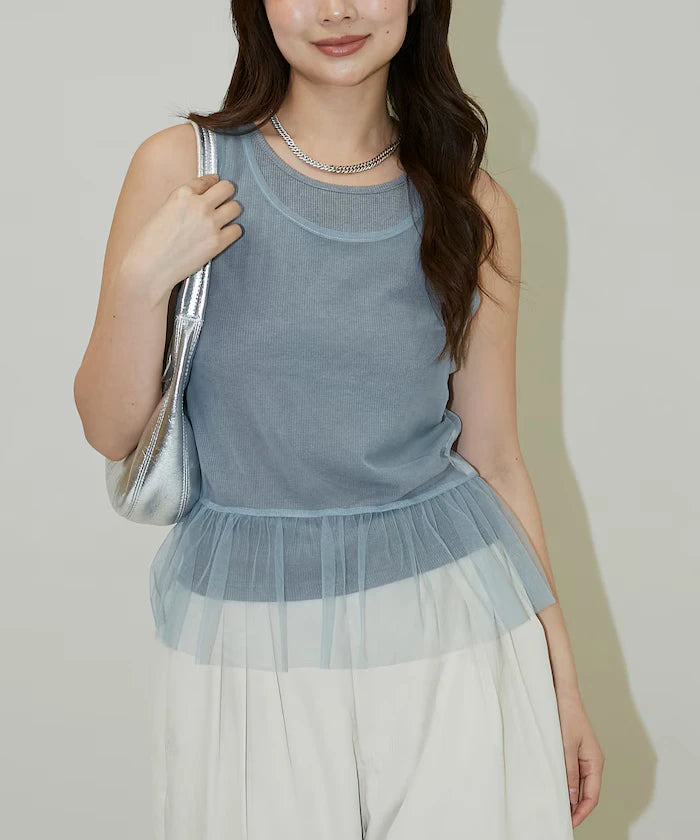 <Set Item> Tulle Layered Tank Top Limited Edition
