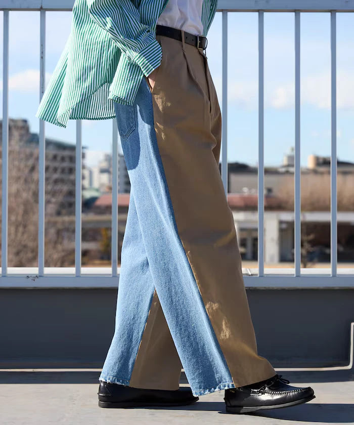 Chino Denim Docking Pants / Wide Straight Pants