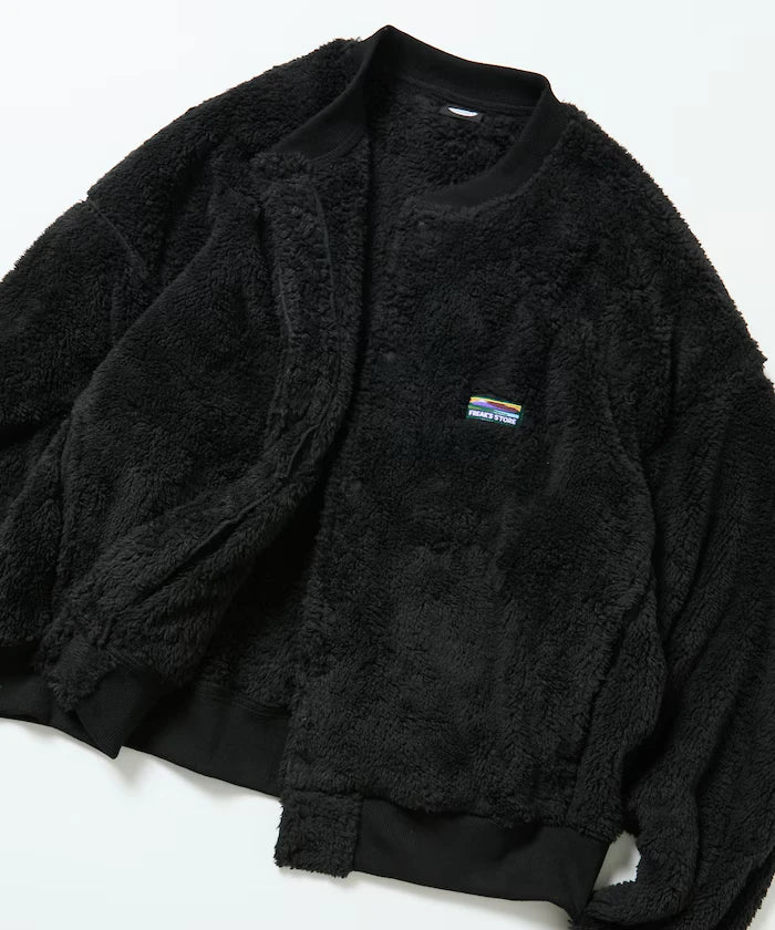Relaxed Fit Shaggy Fleece Crew Neck Cardigan