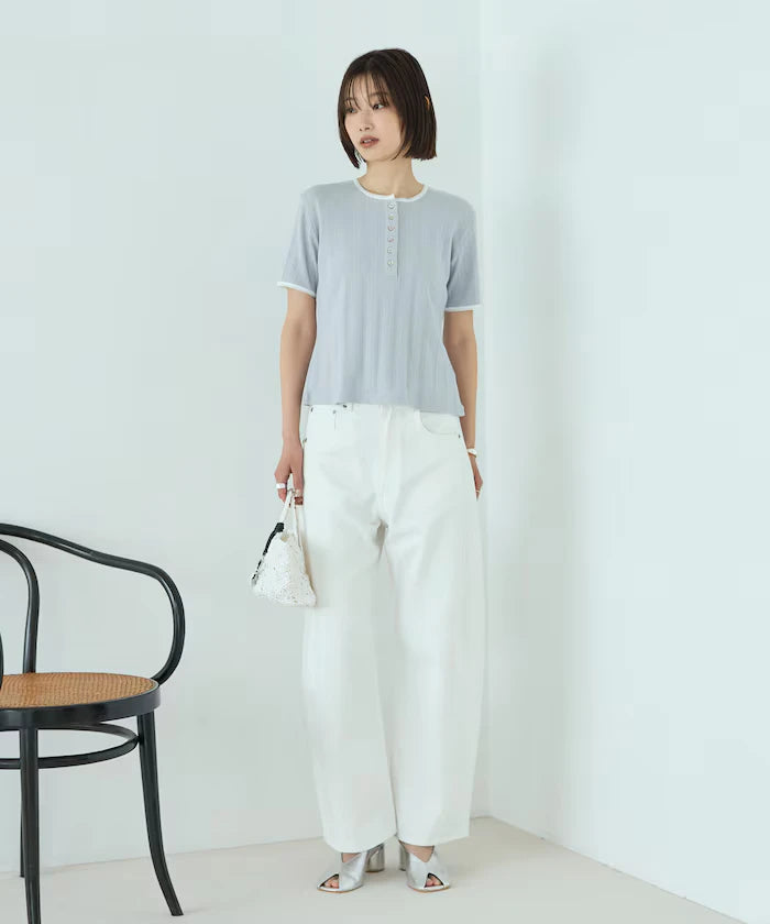Henry Neck Knitted Lace T-Shirt