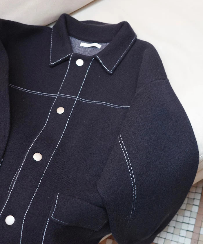 Oversized Wool Blend Knit Coverall / Color Stitch Knit Jacket